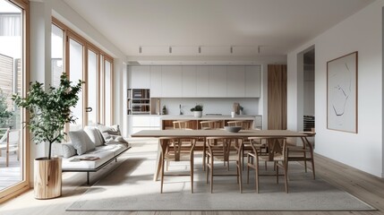 Modern Minimalist Kitchen and Dining Room Interior