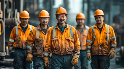Group of workers show themselves as a team