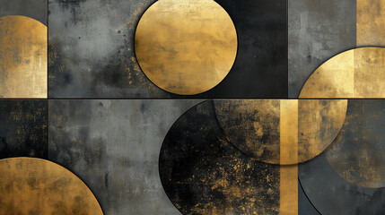 Elegant Geometric Hand Painted Illustration. Big Dots Modern Shiny Design. Geometric Hipster Interior Design Canvas. Royal VIP Vintage Circles Oil Painting. Chic Black Gold Acryl Brush Paint Texture.