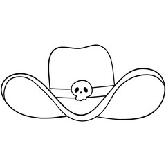 Cowboy hat Halloween decorating with skull coloring  Cartoon Illustration