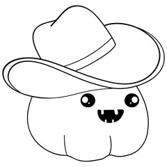 Cut pumpkin Ghost Halloween wearing Cowboy Hat coloring Cartoon Illustration