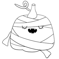 Cut pumpkin Ghost Halloween wearing bandage coloring Cartoon Illustration