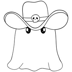 Cut Cowboy Ghost Halloween wearing Cowboy Hat coloring Cartoon Illustration