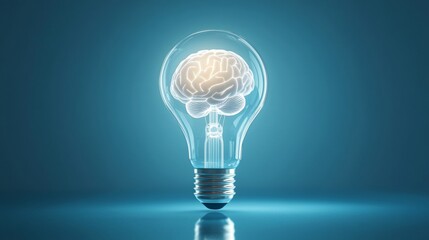 Light bulb with brain inside, creativity and innovation concept
