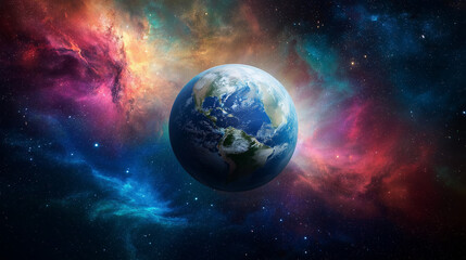Fototapeta premium planet earth from space with colorful nebulae in the background