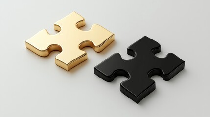 Fototapeta premium Gold and black puzzle pieces on a plain background