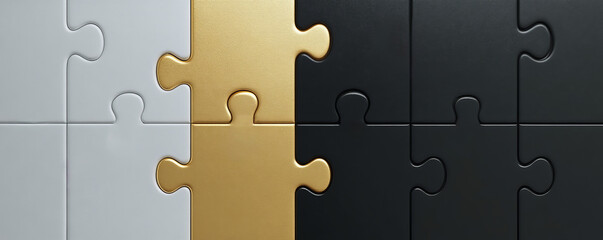 Puzzle pieces in metallic colors, abstract pattern. Creativity and teamwork concept