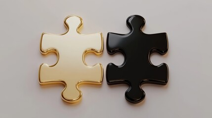 Fototapeta premium gold and black puzzle pieces on white background, contrast concept