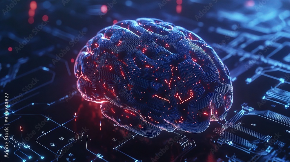 Poster abstract neural network visualization with glowing effects