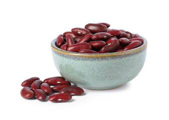 Dried red beans in bowl isolated on white
