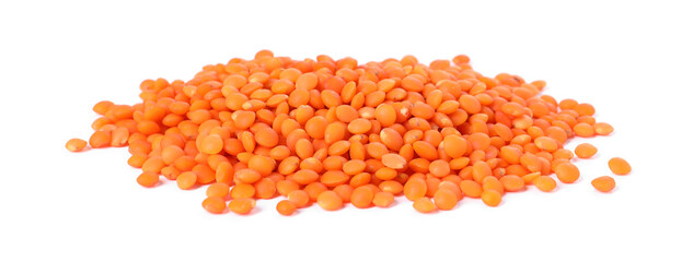 Pile of raw lentils isolated on white