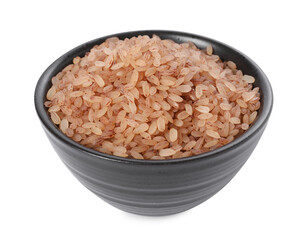 Raw organic matta rice in bowl isolated on white