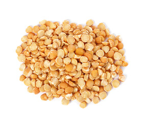 Heap of dried peas isolated on white, top view