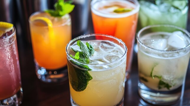 Assorted Refreshing Alcoholic and Non Alcoholic Drinks on Table