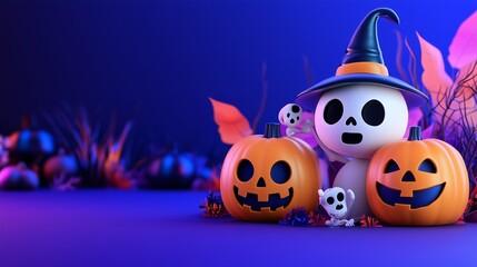 Obraz premium Creepy Halloween Festival Parade with Witches and Pumpkins