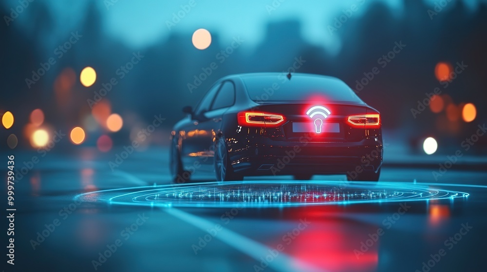 Poster gps tracking pulsing signal. a vehicle transmitting gps signal. searching car location