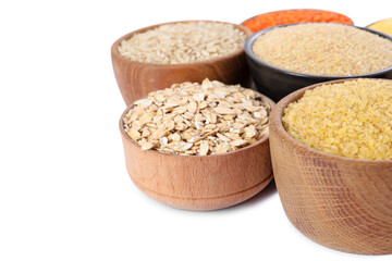 Different types of cereals isolated on white