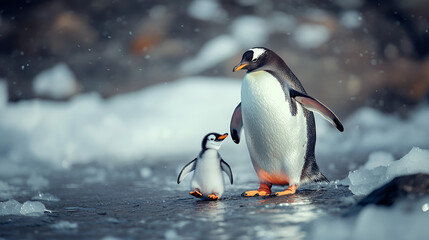 Obraz premium Penguin Family A Heartwarming Bond