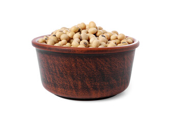 Soy beans in bowl isolated on white