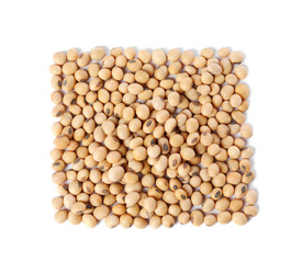 Many natural soy beans isolated on white, top view