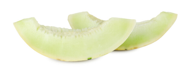 Slices of fresh honeydew melon isolated on white