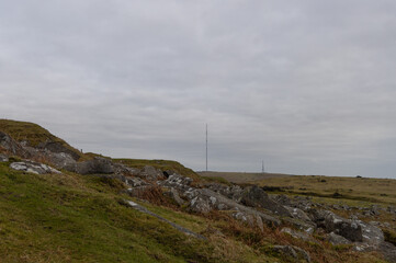 Grey cloudy day on Bodmin Moor England with the kit hill transmitter in the distance
