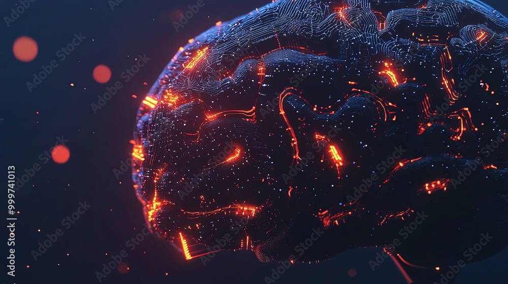 Poster Illuminated Brain with Circuit Patterns and Particles