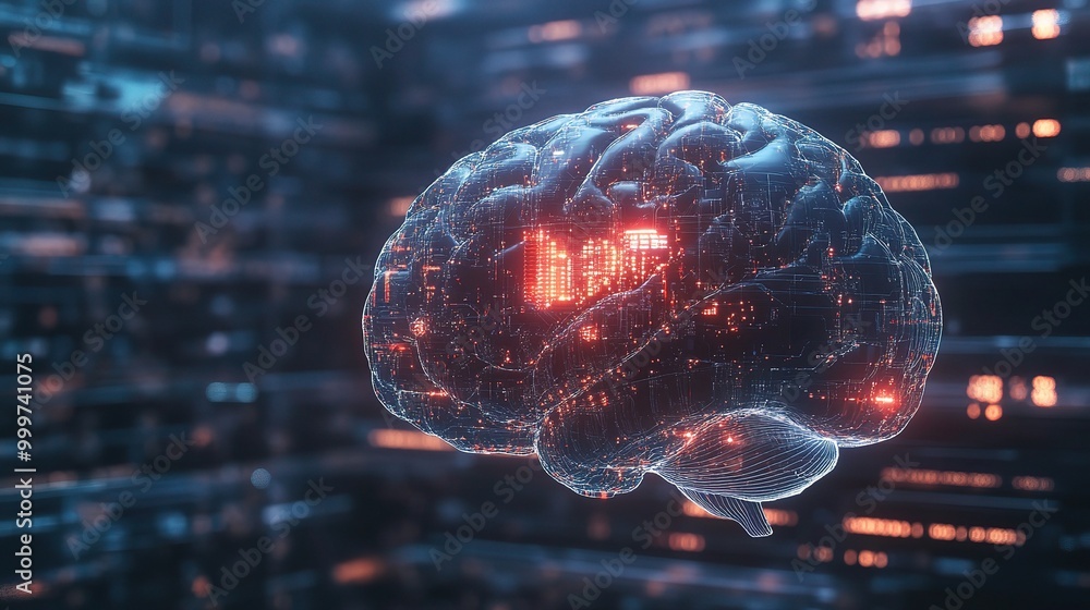 Poster digital brain model with high-tech data visualization