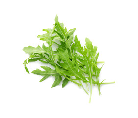 Fresh arugula leaves isolated on white, top view
