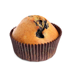 Delicious sweet muffins with blueberry isolated on white