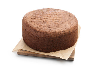 Tasty chocolate sponge cake isolated on white