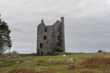 Housemans Engine House and a grey cloudy day on Bodmin Moor England