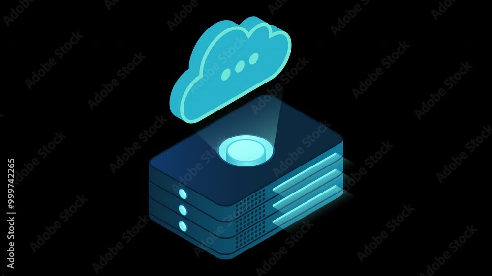 Aufkleber isometric cloud database animation. cloud computing and file cloud storage. modern technology. motio