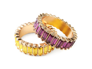 Beautiful bijouterie. Stylish rings isolated on white