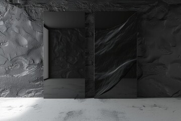 Black and white photo of an empty room with no furniture or people