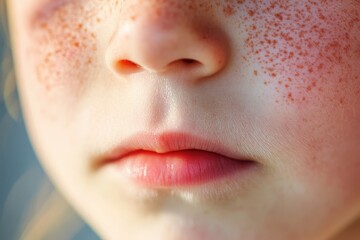 Fototapeta premium Close-up of a child's face highlighting freckles and lips.