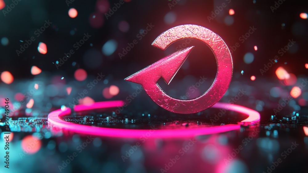 Poster a circular arrow with a bold arrowhead, highlighting a specific direction within a cycle, on a dark 