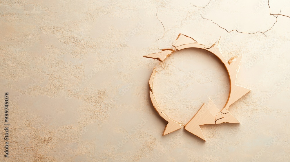 Poster a circular arrow with a dashed line, indicating a broken or incomplete cycle, against a textured bac