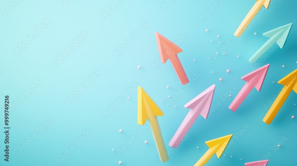 Poster a set of 3d arrows, each with a different color, pointing in different directions, symbolizing multi