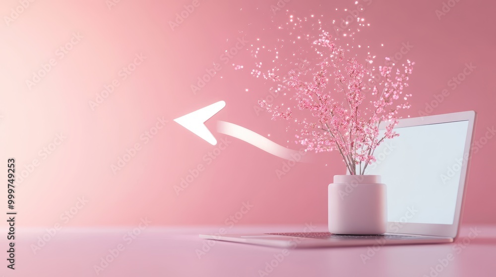 Poster a 3d arrow pointing towards a computer screen, representing digital navigation and the flow of infor