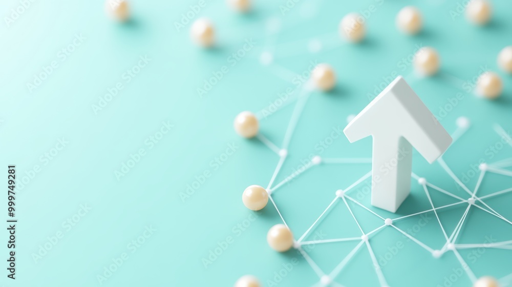 Poster a 3d arrow embedded in a grid pattern, symbolizing data transfer and connectivity, on a light backgr