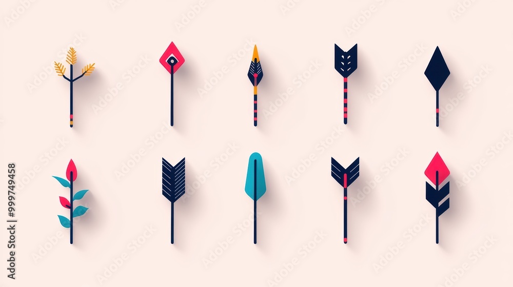 Poster a set of arrow icons with different styles, including solid, outline, and dashed, for a comprehensiv