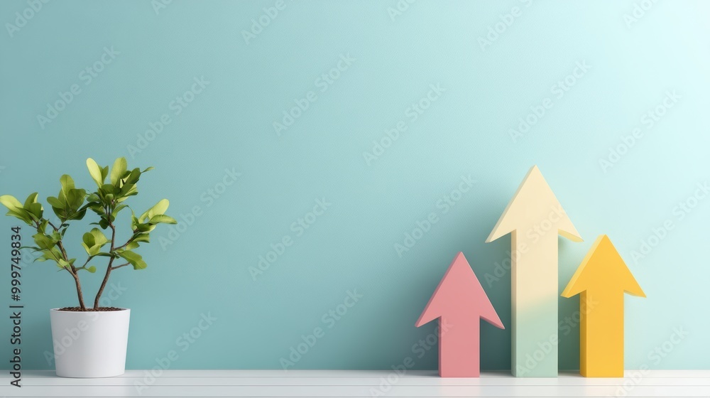 Poster a set of arrows, each pointing higher than the previous one, showcasing continuous progress and deve