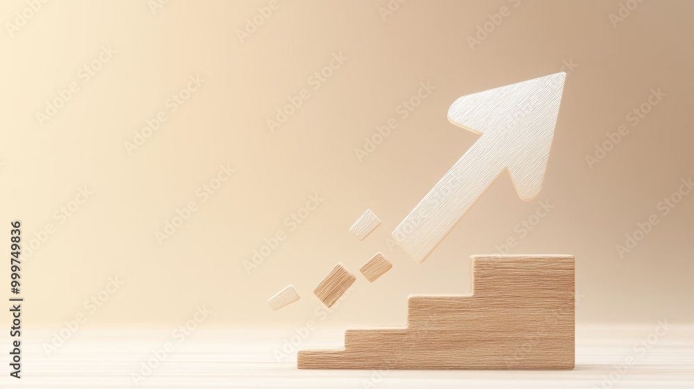 Poster a small arrow gradually increasing in size, indicating steady growth and progress over time, on a ne