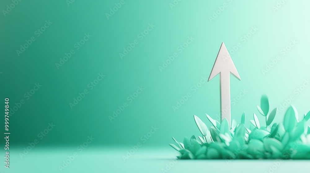 Poster An arrow pointing upwards, symbolizing growth and prosperity, against a green background representing finance.