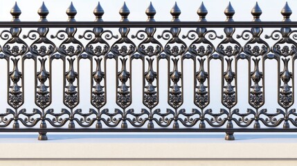 Ornate black gothic-style fence with spires isolated against a pristine white background showcasing intricate craftsmanship and design - Powered by Adobe