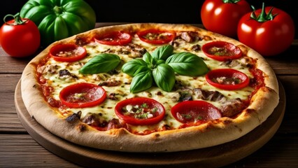  Freshly baked pizza with vibrant toppings ready to be savored
