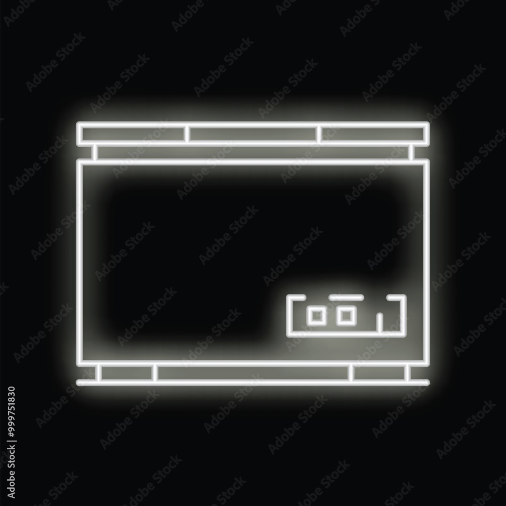 Poster white neon sign showing a projector screen with a control panel on a black background