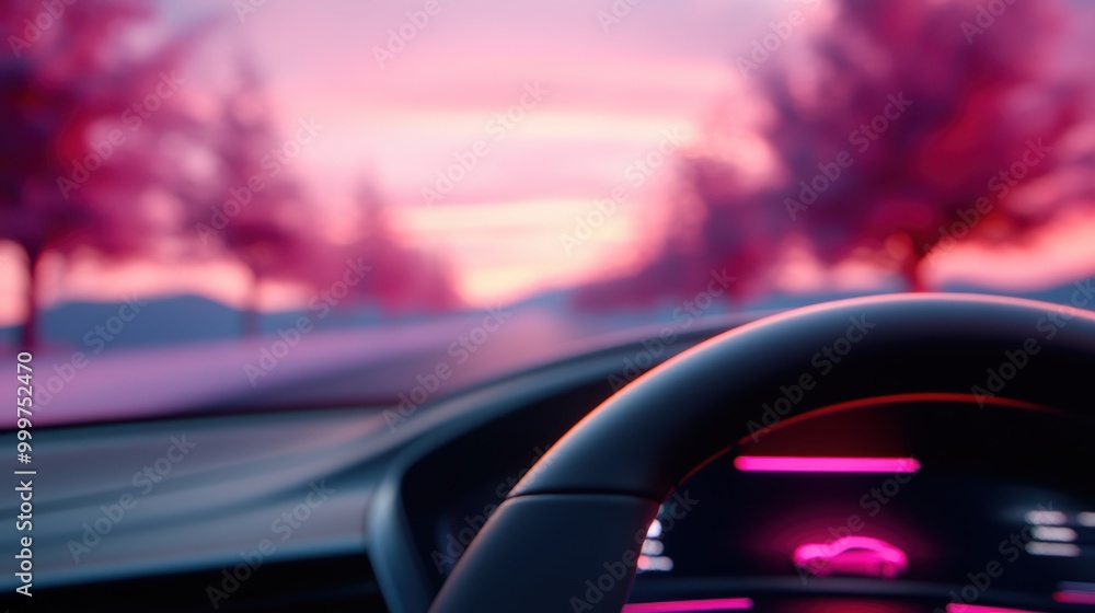 Poster a close up shot of a car dashboard with ai powered features like lane assist and automatic braking, 