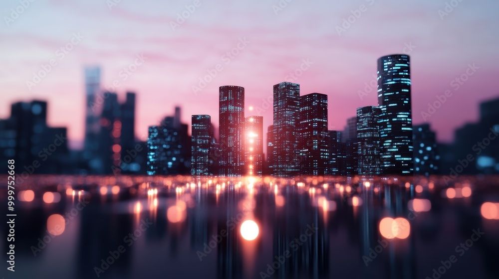 Poster a futuristic cityscape with virtual assistants projecting information and guidance on public display